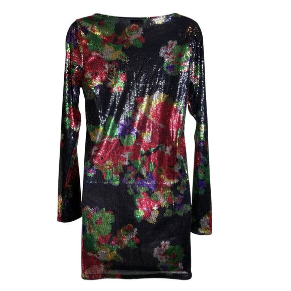 Express Y2K Women’s Shimmery Floral Sequin Tunic Dress Size S‎ Going Out Disco - Picture 2 of 11